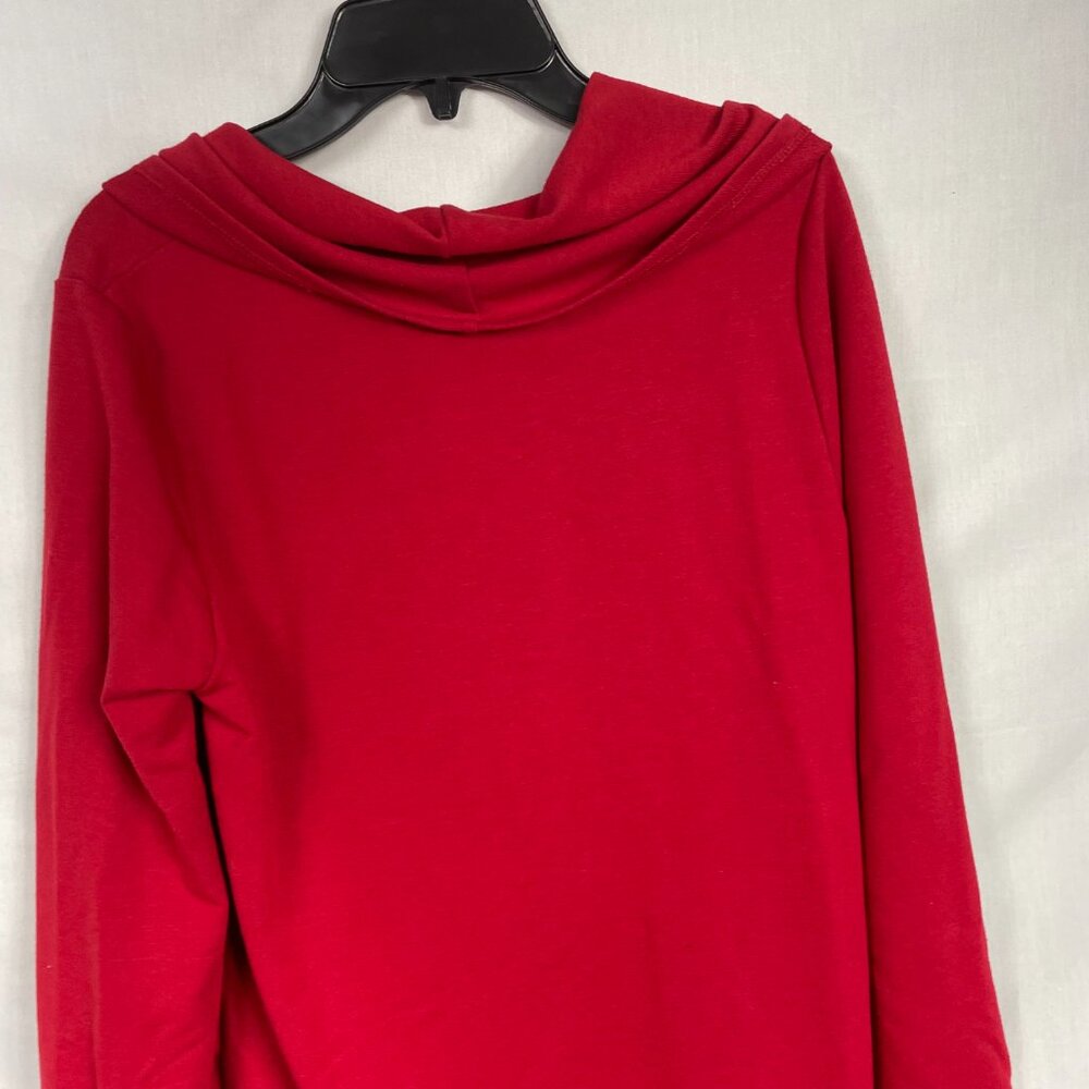 JEANNE PIERRE Women's Red Asymmetric Long-sleeve Sweater With Cowl Neck Size S - Picture 9 of 11
